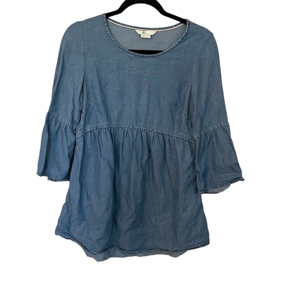 Boden Women’s 3/4 Ruffle Sleeve Tiered Blue Chambray Blouse Size 6 GUC - Picture 1 of 6